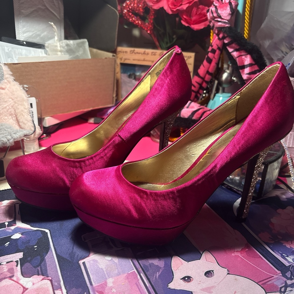 Elegant Pink Satin Heels